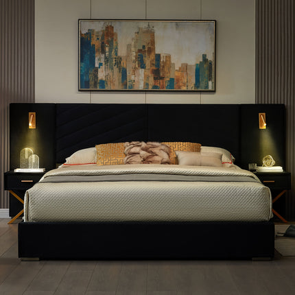 Luxury King/Queen Bed Frame With Built-in Gold LED Lights And Nightstands,