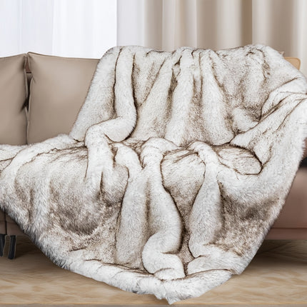 Reversible Faux Fur Blanket - Oversized 60"x80" Plush Mink & Beige/White/Gray Cozy Throw for Bed, Couch