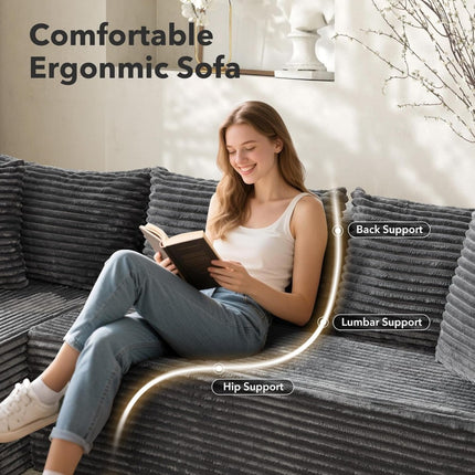 Sofa Cloud Sectional Couch, Comfy L Shaped Black Couches For Living Room, Oversized Sofa Sleeper