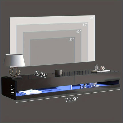 Modern Minimalist Floating TV Stand with LED Lights & Power Outlets, Wall-Mounted Entertainment Center
