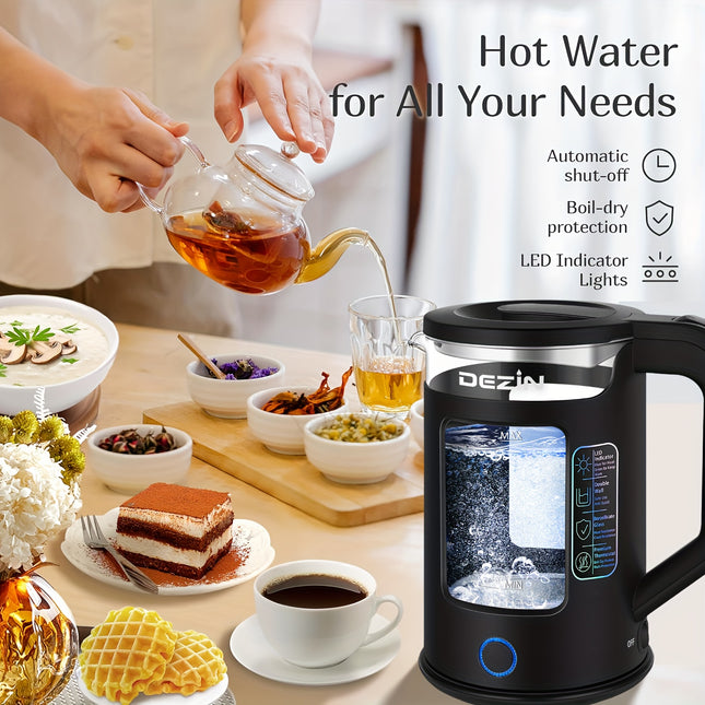 [LED Glass Electric Kettle] 1.5L Borosilicate Glass Electric Kettle with Blue LED Light