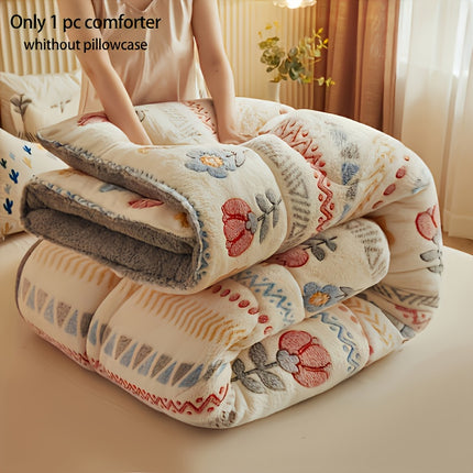 Winter Velvet Thick Quilt: with Bohemian Floral And Geometric Patterns,