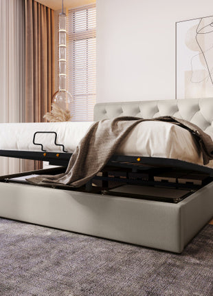 Double Bed With Adjustable Headboard In Linen