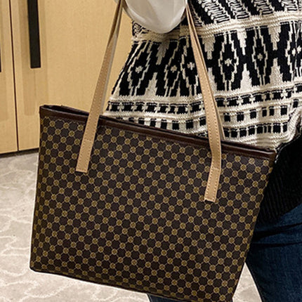 Camel Leopard Print PU Leather Tote Bag