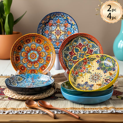 4pcs & 2pcs Ceramic Dinnerware Set with 7-Inch Deep Plates, Multi-Functional for Salads