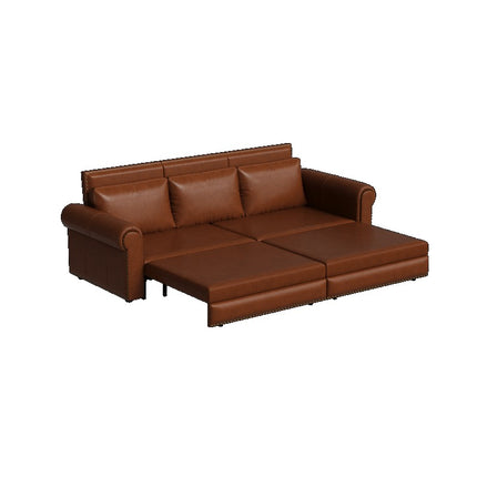 Sofa Bed - 3-in-1 Convertible Sleeper with Faux Leather Upholstery, Nailhead Trim & Rolled Arms