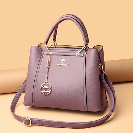 Handbag with Detachable & Adjustable Strap Elegant Solid Color Tote Zipper Closure,