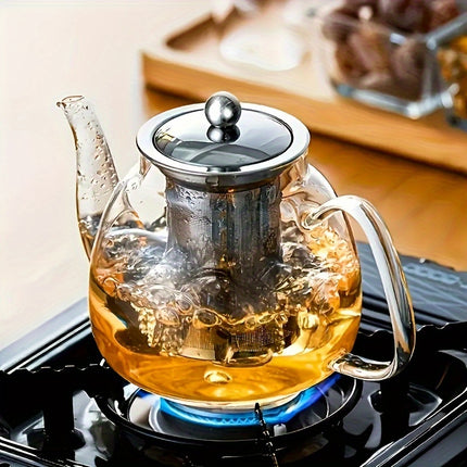 1pc Teapot, Thickened Heat-resistant Glass Teapot with Elegant Tea Infuser Cup, Stainless Steel Filter Teapot