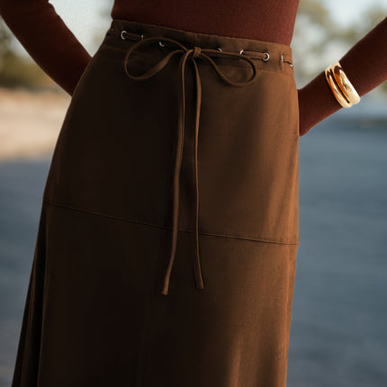 Elegant Special: New Autumn Fashion Waist Drawstring Midi Skirt, High-End Elegant, Commuting and Outing