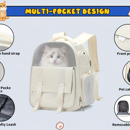 Large Capacity Portable Pet Carrier Backpack Breathable Nylon with Transparent Front Panel