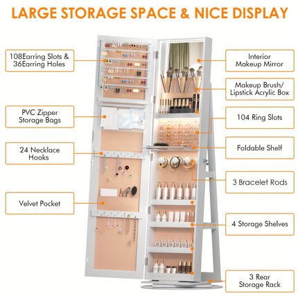Jewelry Armoire - Sturdy and Stable Free-Standing Design with Soft and Energy-Efficient LED Lighting