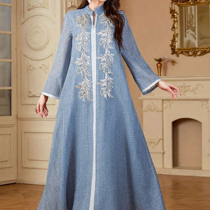 Ramadan Dubai Sequins Long Dress  Elegant Kebaya Abaya with Bright Line Decoration, 100% Polyester