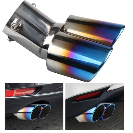 Universal Dual Exhaust Pipe with Blue Tips, Made of Stainless Steel, Designed for