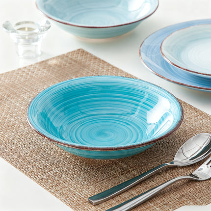 18pcs Handpainted Spirals Pattern Stoneware Dinnerware Set - Service for 6