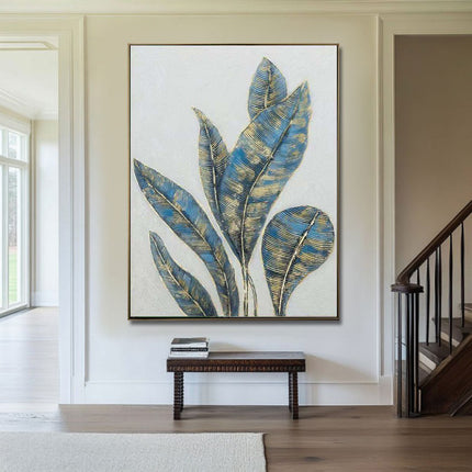 Handmade Oil Painting Canvas Wall Art Decoration Green Plants Abstract Texture Golden And Green Banana Leaves For Home Living Room Decor Rolled Frameless Unstretched Painting