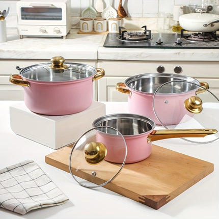 12pcs Stainless Steel Cookware Set, Pots And Pans Set Non Stick, Kitchen Pink Cookware Sets,
