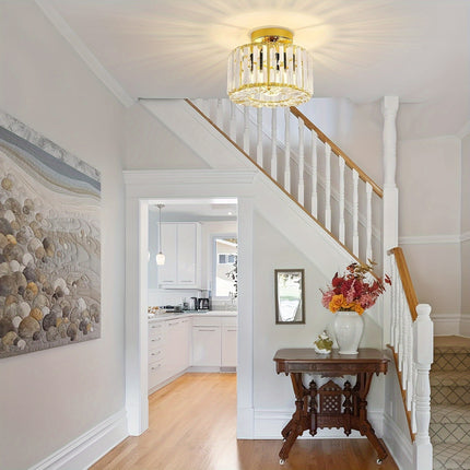 Modern Crystal Ceiling Light - Vintage K9 Crystal Chandelier Metal Cages Lampshade Metal E27 Socket