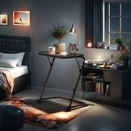 Adjustable Height Bedside Table with Tilt Function – Modern Black Folding Desk for Reading