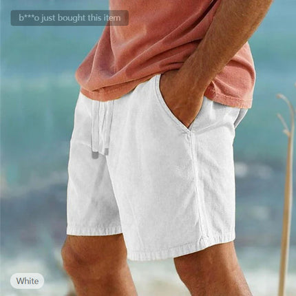 Cotton Linen Drawstring Elastic Waist Solid Color Breathable Bermuda Shorts