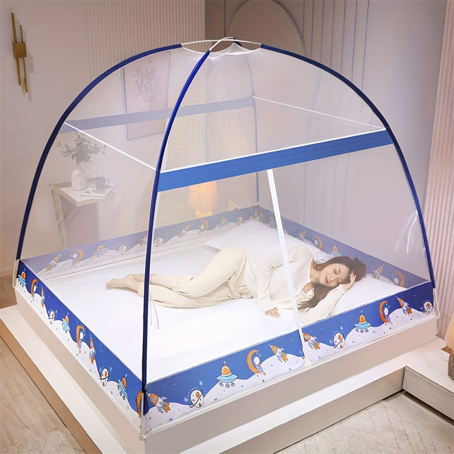 1pc Pop-Up Mongolian Yurt Mosquito Net, Quick Setup No-Installation, 360° All-Round Protection, Large Space Cartoon Tent Bed Canopy, Summer Bedroom Bedding Home Fashion Decor, Dust-Proof Cover