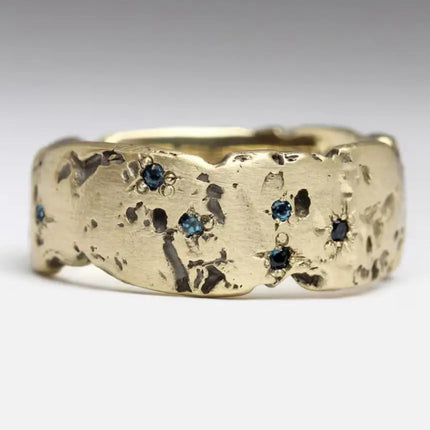 Tin Foil Textured Ring Fashion Inlaid Blue