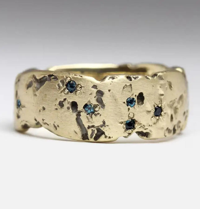 Tin Foil Textured Ring Fashion Inlaid Blue