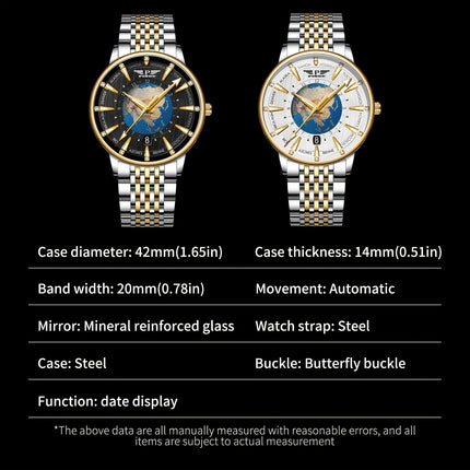 Men'S Automatic Watch - Business & Formal Watch with Stainless Steel Strap, Mechanical Movement,