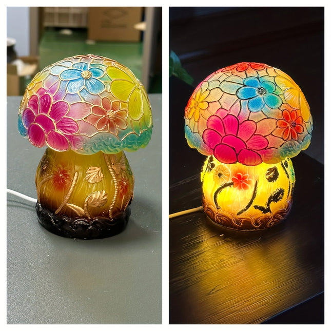 Hand-Painted-Style Multicolor LED Mushroom Lamp with Glowing & Warm White Base