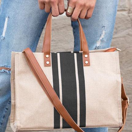 Black Large Striped Shoulder Bag