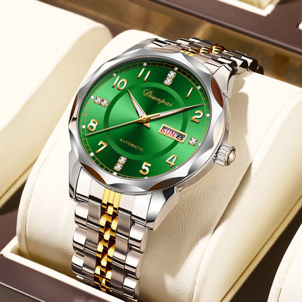 Men's Automatic Mechanical Watch with Date Display & Wrist Chain - Stainless Steel Self-Winding Watch