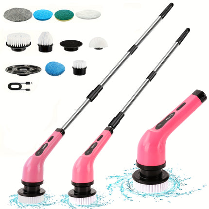 Rotating Electric Scrubber  Pink Wireless with Extended Handle, 2 Adjustable Speeds