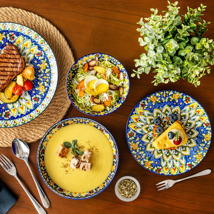 24pcs Dinner Set Stoneware Bohemian Style Tableware with Dinner Plate Dessert Plate Pasta Bowl Cereal Bowls