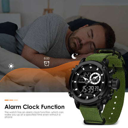 Men'S Sports Watch Multi-Function Strap Chronograph Alarm Date Display LED Backlight Black Sport Style