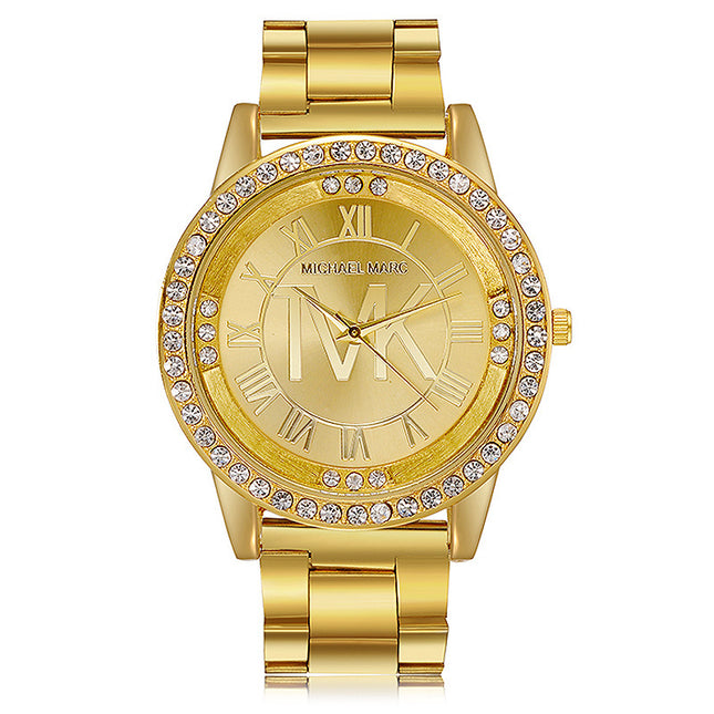 Steel Band Watch Diamond Case Roman Scale Metal Band Watch