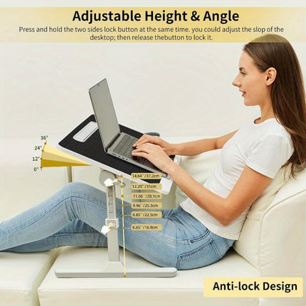 Folding Laptop Desk with Built-In LED Light and Storage Drawer – Portable Bed Table for Sofa
