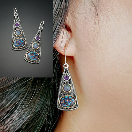 Retro Fashion Creative Triangle Amethyst Opal Earrings