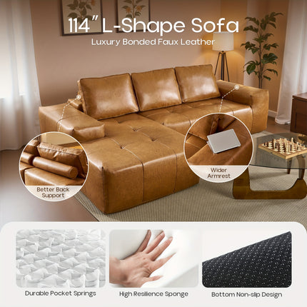 Modern Couch, L-Shaped Sectional Sofa, Oversized Modular Boneless Design with Lounge