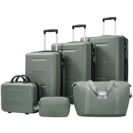 6 Piece Luggage Set,Lightweight Hardshell Suitcase with Double Spinner Wheels Handle Password Lock,14 IN Cosmetic Case 20/24/28 IN Luggages with Duffel Bag and Toiletry Bag