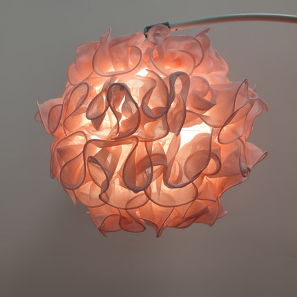 Modern Spherical Fabric Shade with Wavy Design  Soft Pink & White Textured Lighting Fixture