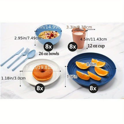 42/56pcs Dinnerware Sets,Plates and Bowls Sets for 6/8-Unbreakable,Plastic Dish Set-Dinner Plate