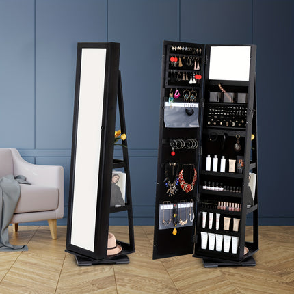 1pc, Rotating Jewelry Cabinet, Heart Locked Jewelry Organizer, Full-length Mirror, Storage Rac