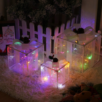 Remote Control Christmas Gift Box Lights Christmas Three-piece Decoration