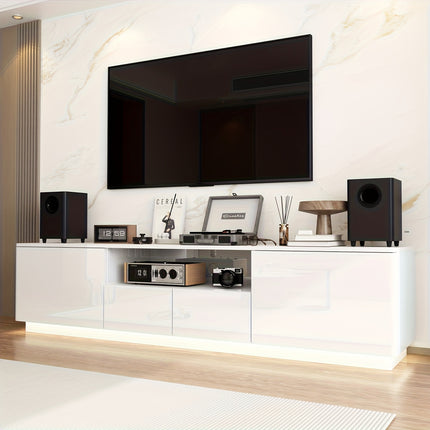 70.8'' W Modern LED TV Stand for Up To 75'' TVs | Media Console with 4 Drawers & Glossy Surface,