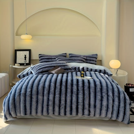 High luxury thick striped rabbit like plush blanket, autumn and winter thick bed blanket cover