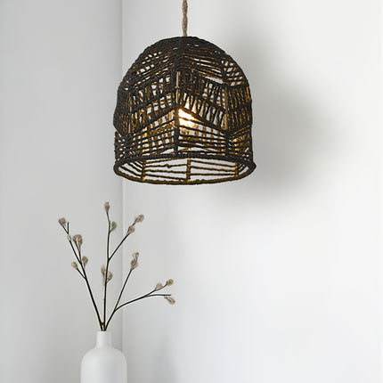 Handwoven Paper Rope Chandelier Lampshade - Rustic Farmhouse Lighting Fixture