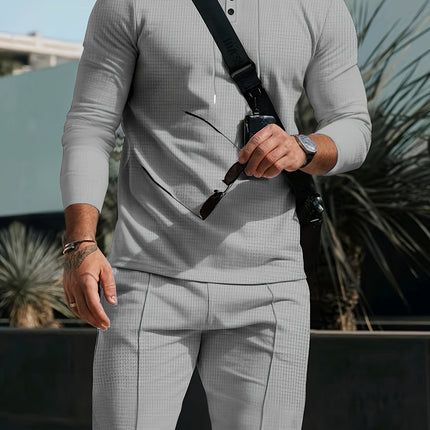 Men's Casual Sportswear Set - Hooded Long Sleeve Top & Joggers with Drawstring, Polyester Blend, Perfect for Spring/Fall Outdoor Activities