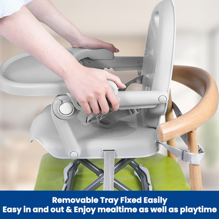 Tray  Portable Travel Dining Chair for Kids, No Assembly Needed, Durable PP Material, Grey, Indoor & Outdoor Use,