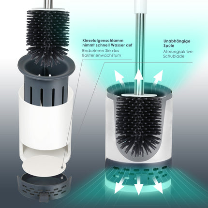 Deep-Cleaning Silicone Toilet Brush with Base for Bathroom or Guest Toilet, White, Antibacterial