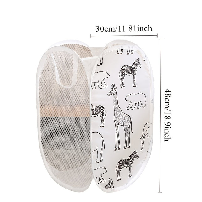 Foldable Laundry Basket with Three-sided Mesh, Toy Storage Basket