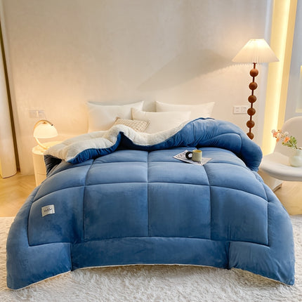 1pc Solid Color Thick Soft Comforter Lamb Quilt, Ultra Breathable All Season Cover Quilt Double-Sided,